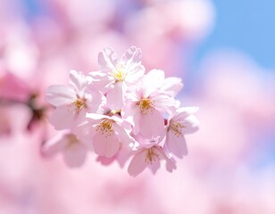 Fototapeta premium Exquisite closeup, a delicate pink cherry blossom in full bloom, capturing the beauty of spring