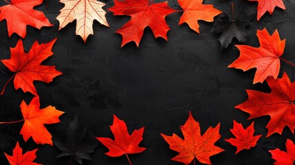 Autumn leaves arrangement black background nature photography cozy atmosphere overhead view seasonal aesthetics