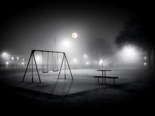 Fototapeta premium empty swing in deserted playground silhouette