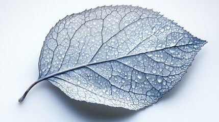 Obraz premium Serene Dew-Kissed Leaf: A Study in Silver and Serenity