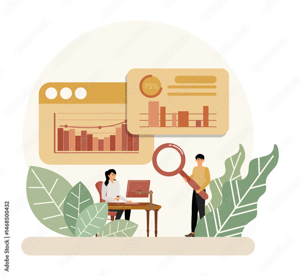 Poster results analysis concept. team analyzing data insights with growth charts in office setting.