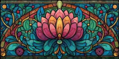 Vibrant floral stained glass design with intricate details
