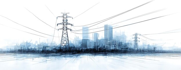 Cityscape power lines energy grid