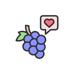 Artistic representation of grapes with heart symbol in a speech bubble design