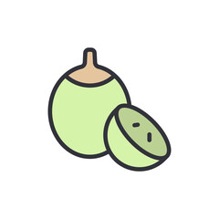 Stylized depiction of a sliced green coconut, simple design aesthetics