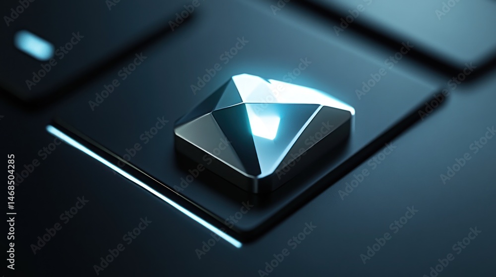 Poster futuristic interface element glowing neon button macro detail