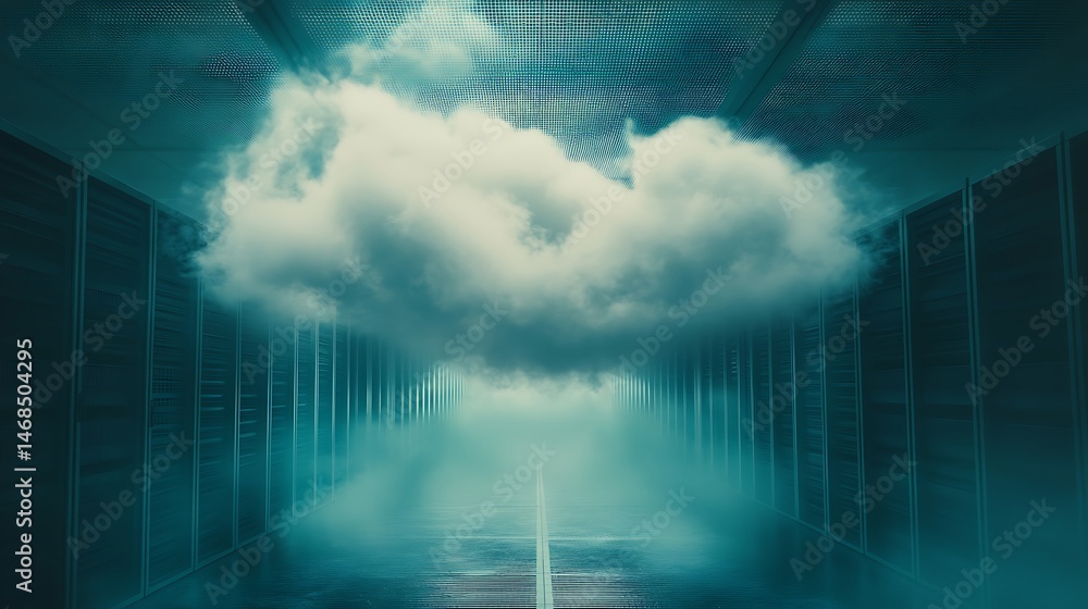 Aufkleber cloud computing: data center and digital cloud
