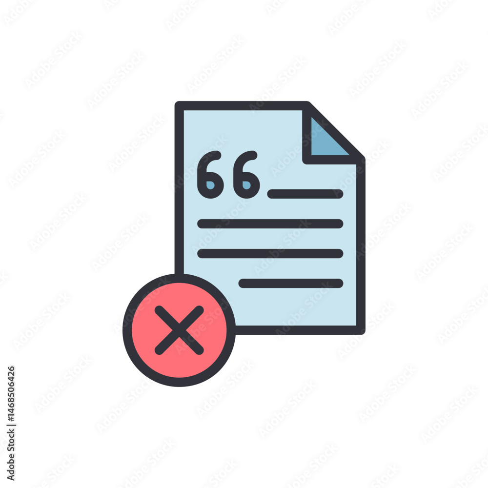 Poster document denial illustration displaying a red cross icon for content disapproval