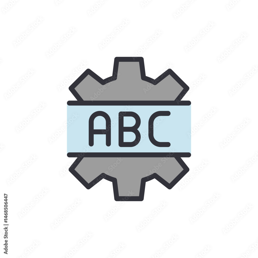 Aufkleber mechanical configuration with initial letters, technical alphabet emblem