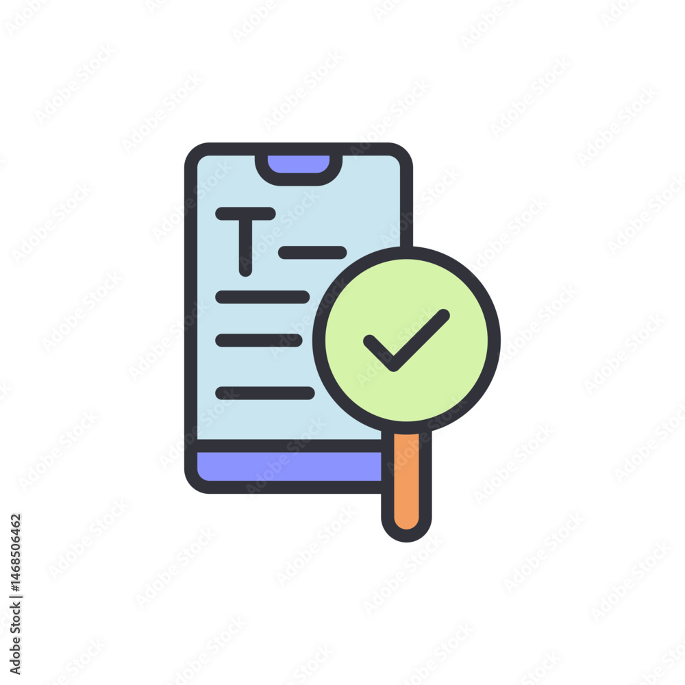 Aufkleber smartphone application approval icon, concept of data validation on mobile