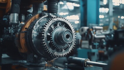 Industrial gears and machinery in a factory