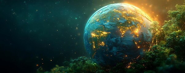 Fototapeta premium Glowing Earth, nature, night, future