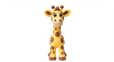 Obraz premium Adorable Giraffe Toy Standing Tall Isolated on White Background Perfect for Children's Products and Educational Materials Promoting Fun and Learning