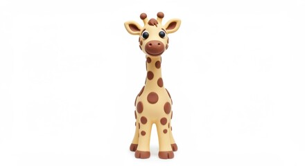 Adorable giraffe toy standing upright on a white background, perfect for children's content, educational materials, and playful designs, exuding cheerfulness and innocence