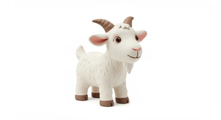 Fototapeta premium Adorable Goat Figurine with Playful Charm and Detailed Features, Perfect for Animal Lovers and Collectors, Standing Out on a Clean White Background