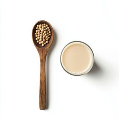 Soybeans and milk drink composition on a white background