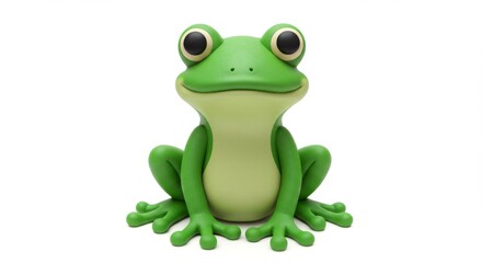Naklejka premium Adorable green frog with big eyes sitting and smiling, perfect for children's illustrations and educational resources, showcasing nature and cartoon animal themes