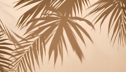 Palm leaves casting shadows on a beige wall, creating a minimalist and tropical aesthetic, the light source is positioned to the side