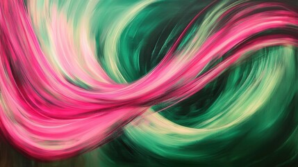 Fototapeta premium Vibrant Abstract Artwork with Swirling Pink and Green Colors in Dynamic Brush Strokes and Fluid Movement