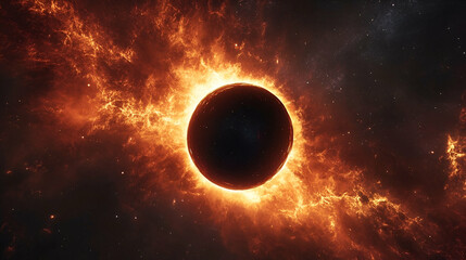 Obraz premium Fiery celestial body engulfed in cosmic flames.