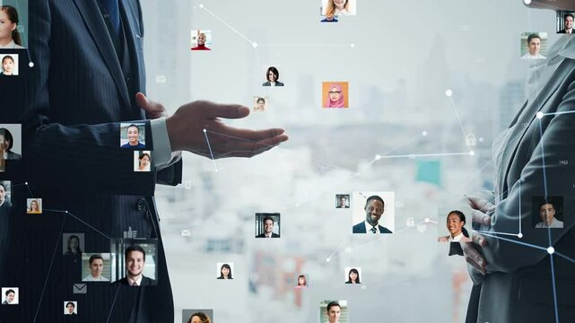 会話するビジネスパーソンのグループと多国籍人材ネットワークのコンセプト