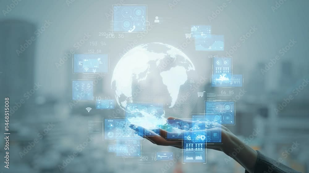 Poster global network and digital technology concept