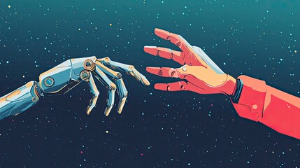 Two robot hands reaching out to each other, symbolizing the idea of connection and unity between two