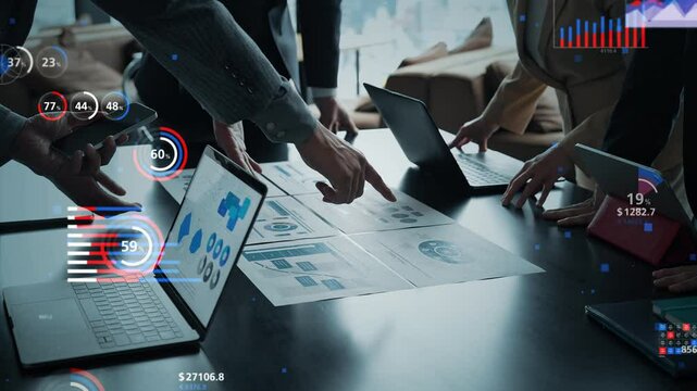 Group of business people meeting and financial technology concept