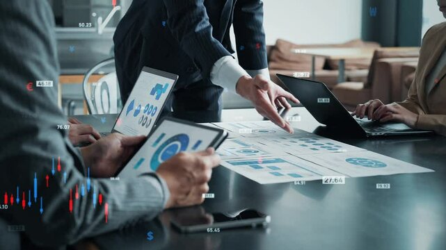 Group of business people meeting and financial technology concept