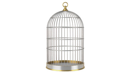 Empty bird cage, a captivating visual against serene white background