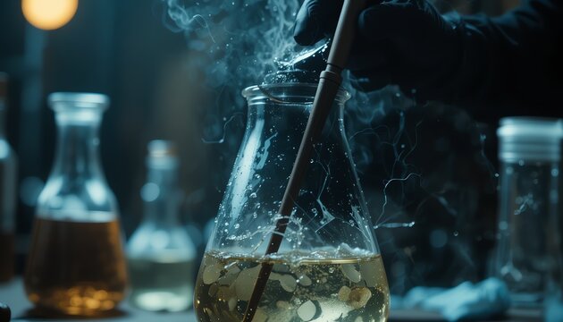 Scientist Mixing Chemicals in Laboratory Beaker - Powered by Adobe