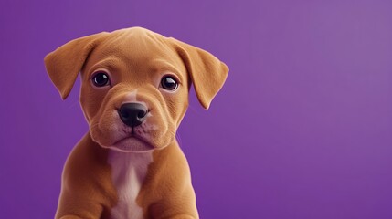 Fototapeta premium Adorable Brown Puppy on Purple Background