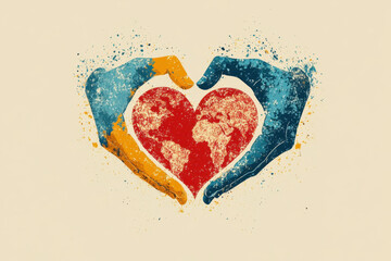 Hands forming a heart in the United States flag colors.