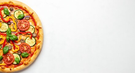 Vegetarian Pizza with Fresh Vegetables on White Background