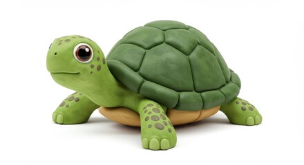 Obraz premium Cute cartoon turtle with green shell and spotted skin isolated on white background perfect for children's illustration and educational material, promoting wildlife awareness