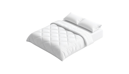 Inviting white bed with plush pillows, a cozy bedroom sanctuary for restful sleep