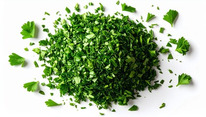 Obraz premium A pile of freshly chopped parsley, vibrant green herb for culinary delights freshly