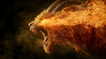 Fierce Fiery Lion Head Profile