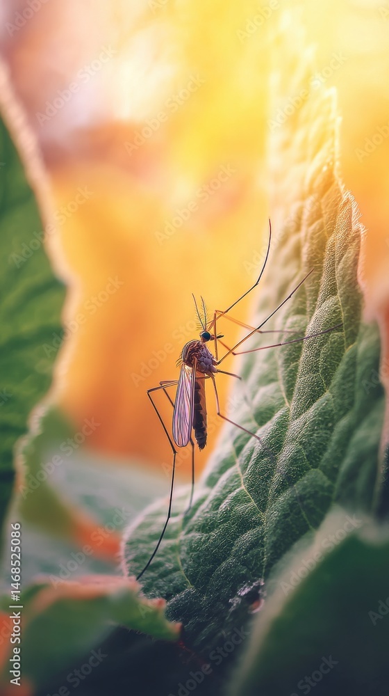 Poster a close up shot of a small fragile insect resting on a vibrant green leaf in a serene natural settin
