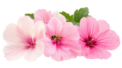 Delicate Pink Flowers with a Visiting Bee against a Dark Backdrop