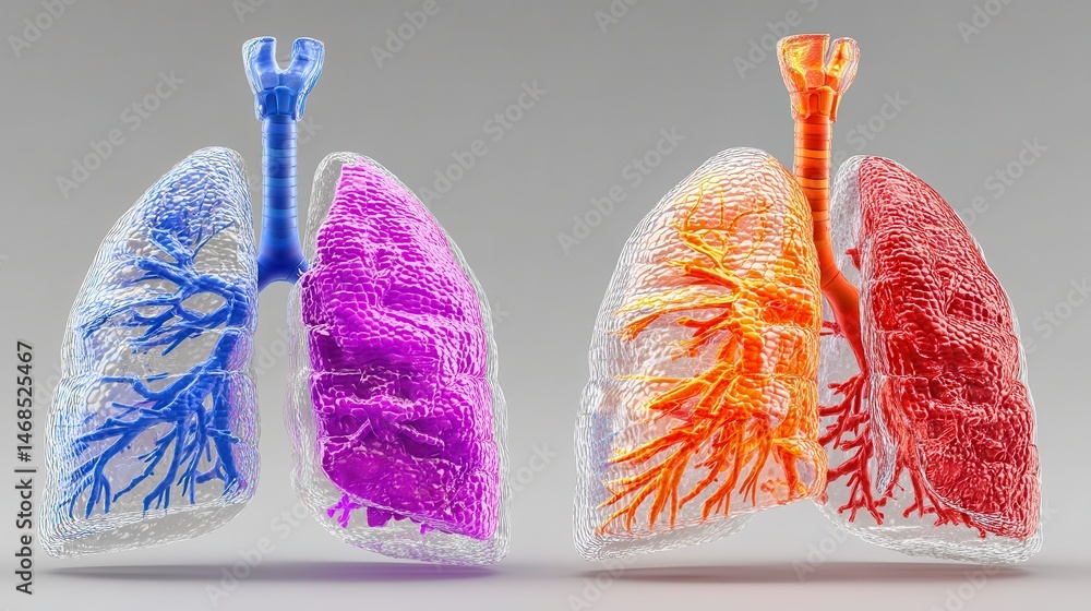 Poster detailed 3d visualization of the human respiratory system showcasing the intricate structure and fun