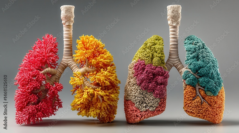 Aufkleber a striking and imaginative visualization of the human respiratory system featuring vibrant organic t