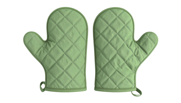 Stylish oven mitts on a plaid background, essential kitchen accessories for safe baking