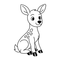 Deer Coloring Pages For Kids. Deer Cartoon Coloring Book Printable. Deer Icon. Cute Deer Cartoon Illustration