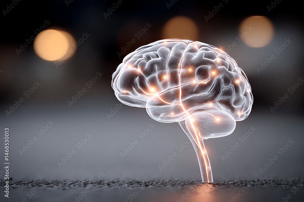 Poster holographic ai brain with data streams