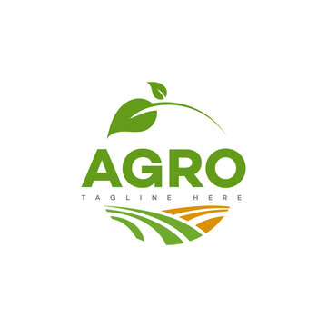 Agro Farming Logo Design Green Leaves, Fields, and Brand
