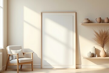 Minimalist room with a blank framed art
