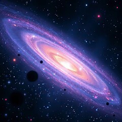Close-up of a beautiful and amazing outer space galaxy, iridescent colors, iridescent reflections