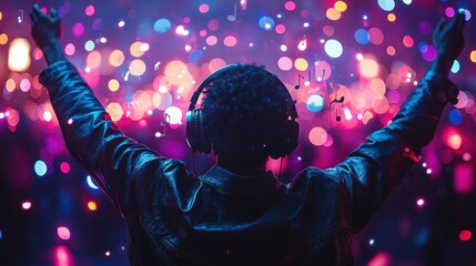 Young Person Enjoying Music at a Colorful Concert with Lights