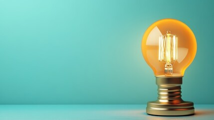 Glowing Vintage Edison Bulb on Teal Background Idea Concept Inspiration